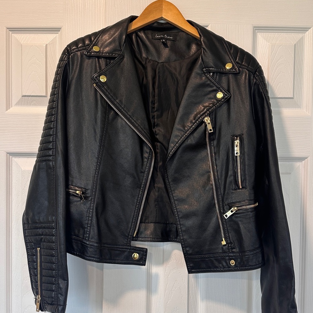 Love Tree Black Leather Jacket